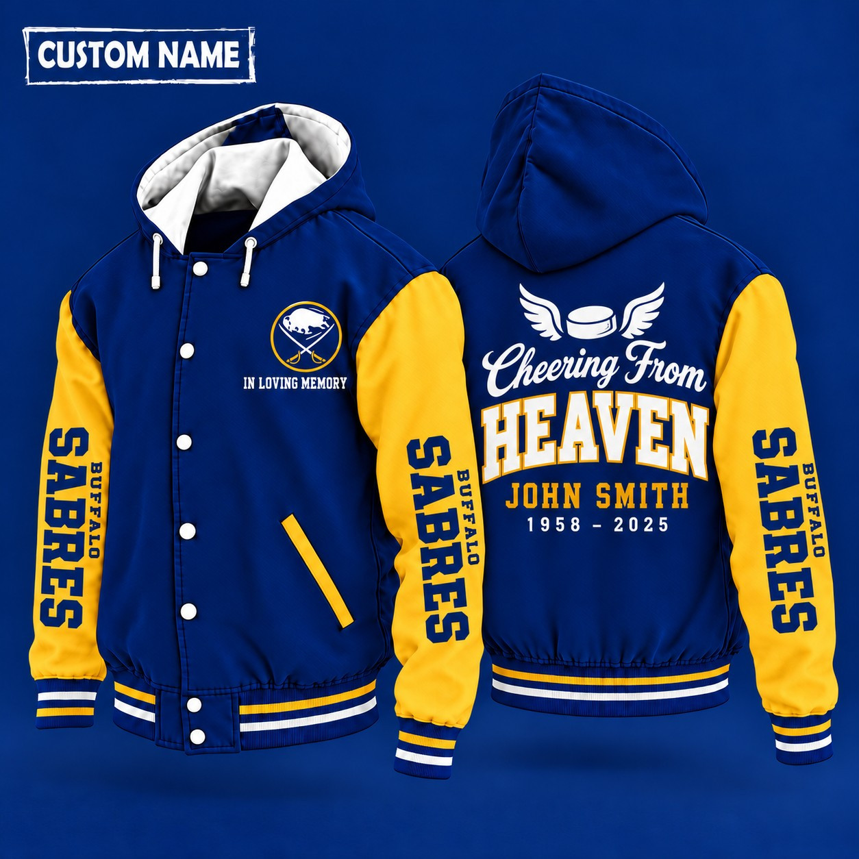 Buffalo Sabres Cheering From Heaven Memorial Hooded Letterman Jacket – In Loving Memory Custom Name PHPISN