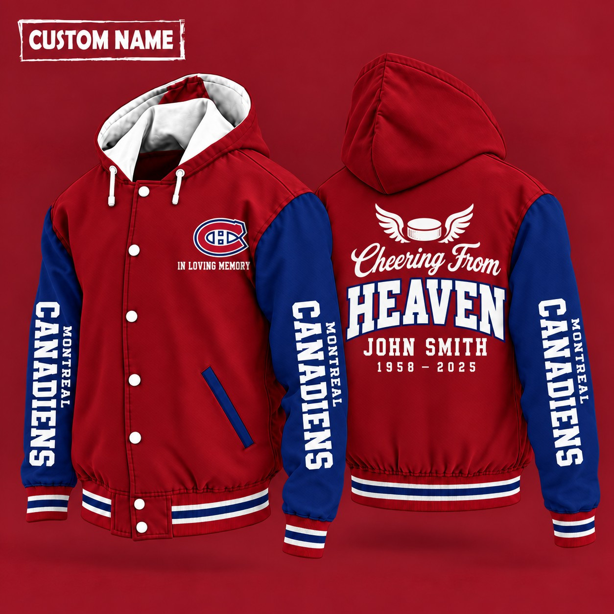 Montreal Canadiens Cheering From Heaven Memorial Hooded Letterman Jacket – In Loving Memory Custom Name PURWO9