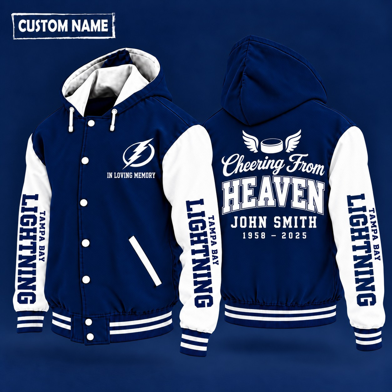 Tampa Bay Lightning Cheering From Heaven Memorial Hooded Letterman Jacket – In Loving Memory Custom Name PH84HP