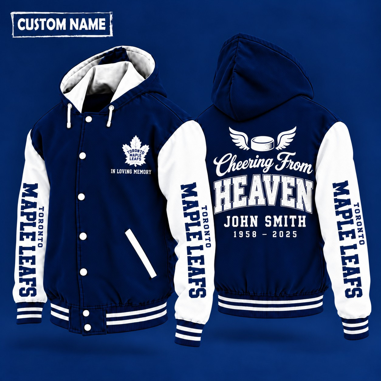 Toronto Maple Leafs Cheering From Heaven Memorial Hooded Letterman Jacket – In Loving Memory Custom Name PFGJ5Z