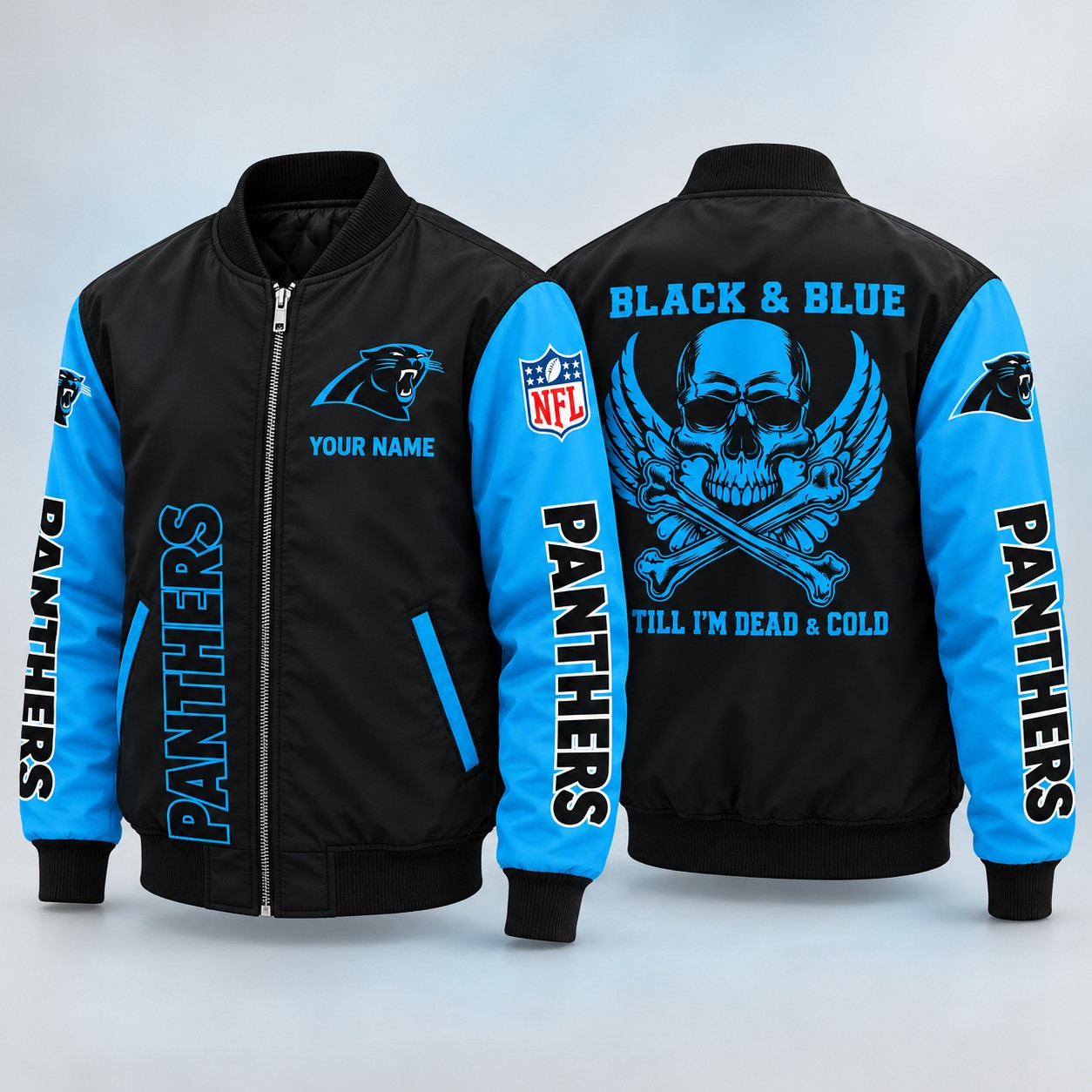 Carolina Panthers Till I'm Dead Bomber Jacket & Joggers Personalized PVZL5G