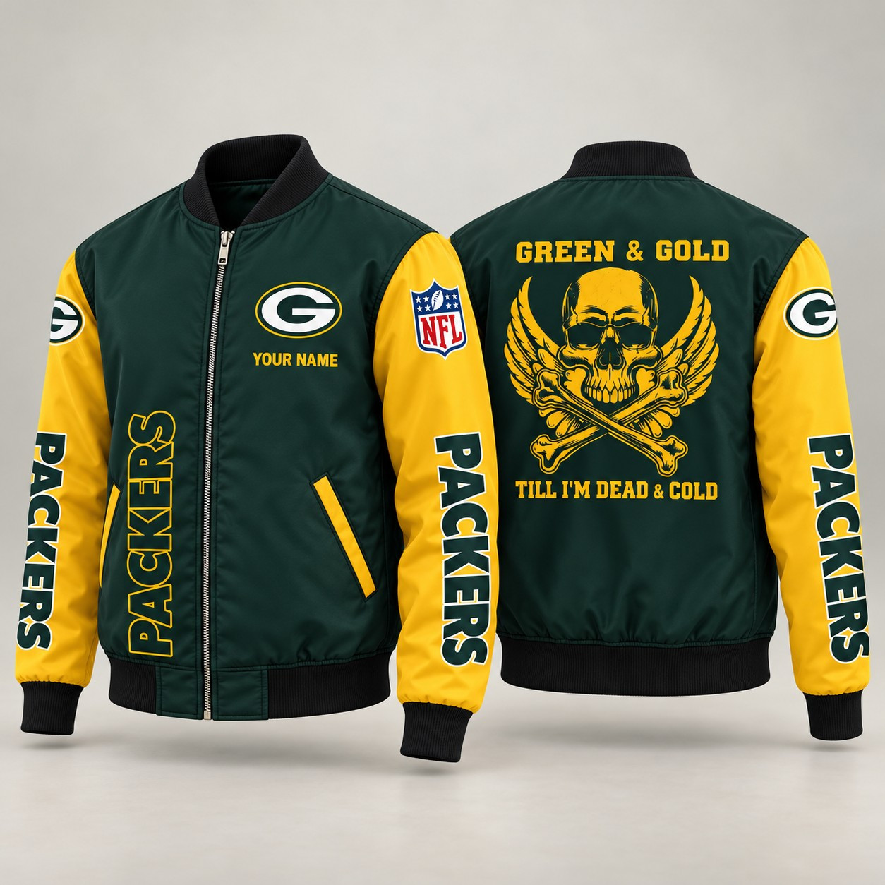 Green Bay Packers Till I'm Dead Bomber Jacket & Joggers Personalized PTD035