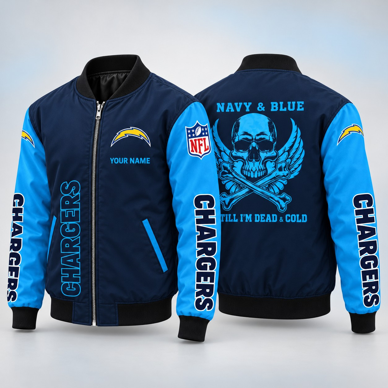 Los Angeles Chargers Till I'm Dead Bomber Jacket & Joggers Personalized PGCJWW