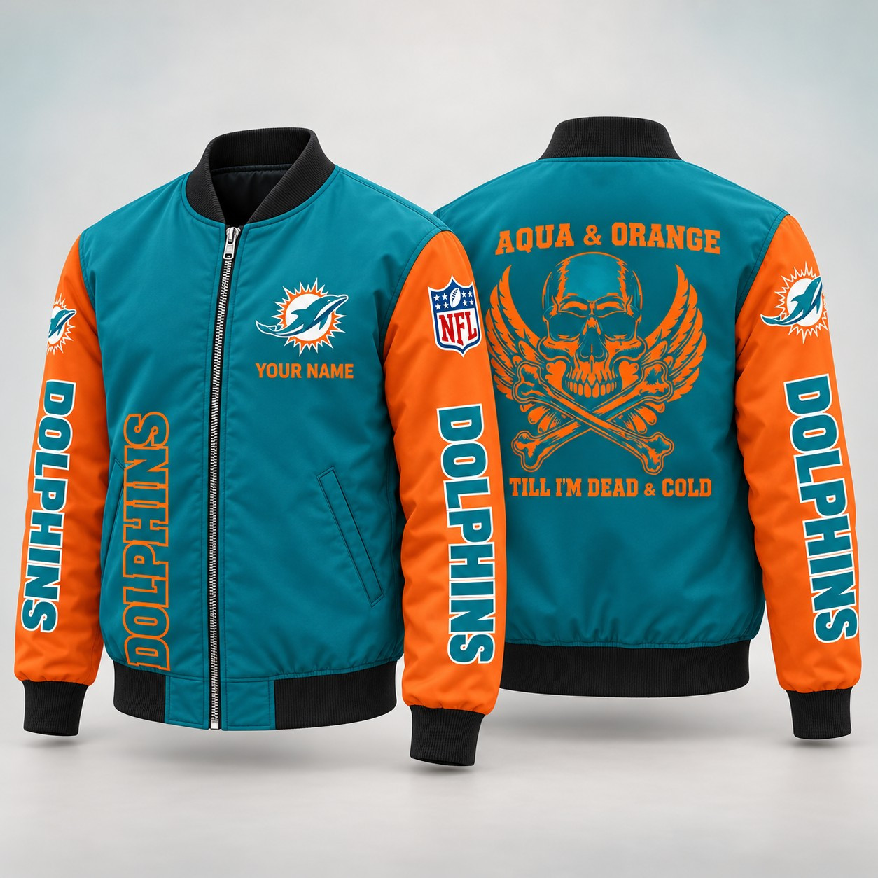 Miami Dolphins Till I'm Dead Bomber Jacket & Joggers Personalized PY8YKX