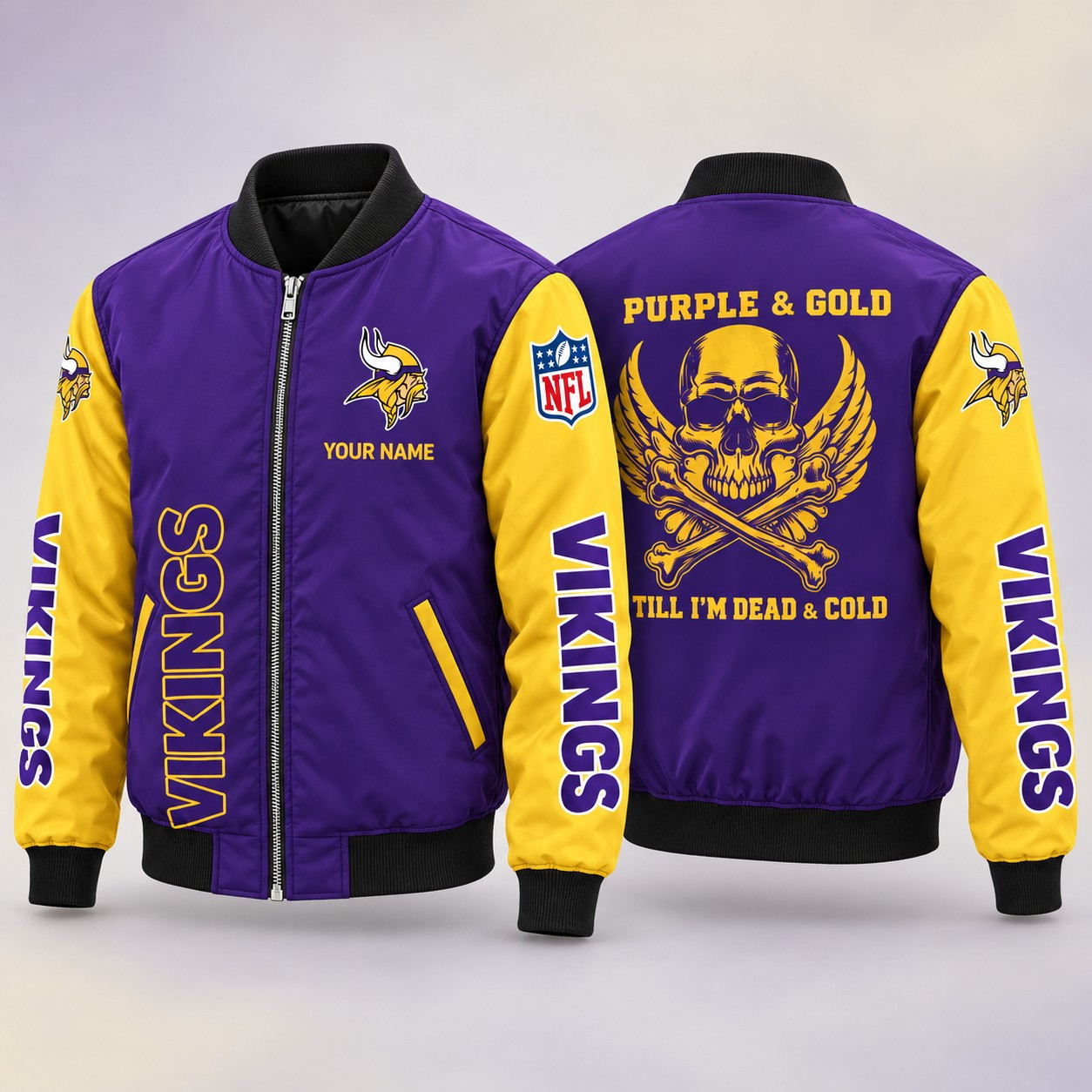 Minnesota Vikings Till I'm Dead Bomber Jacket & Joggers Personalized P6N1TK
