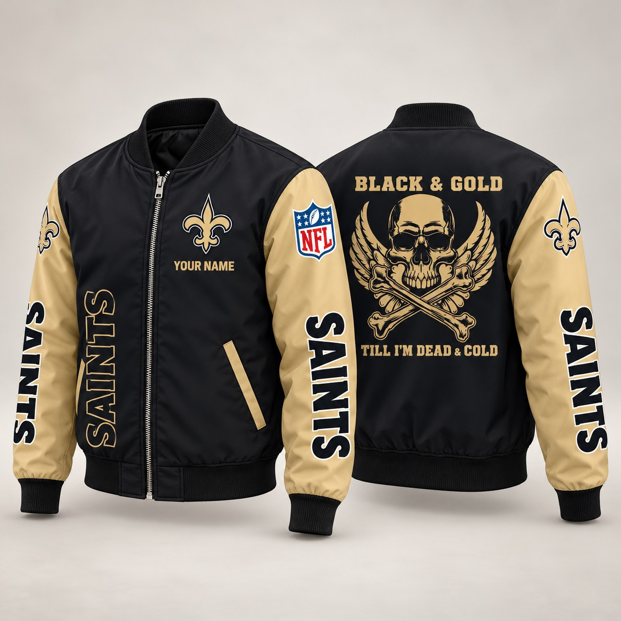 New Orleans Saints Till I'm Dead Bomber Jacket & Joggers Personalized PVMI91