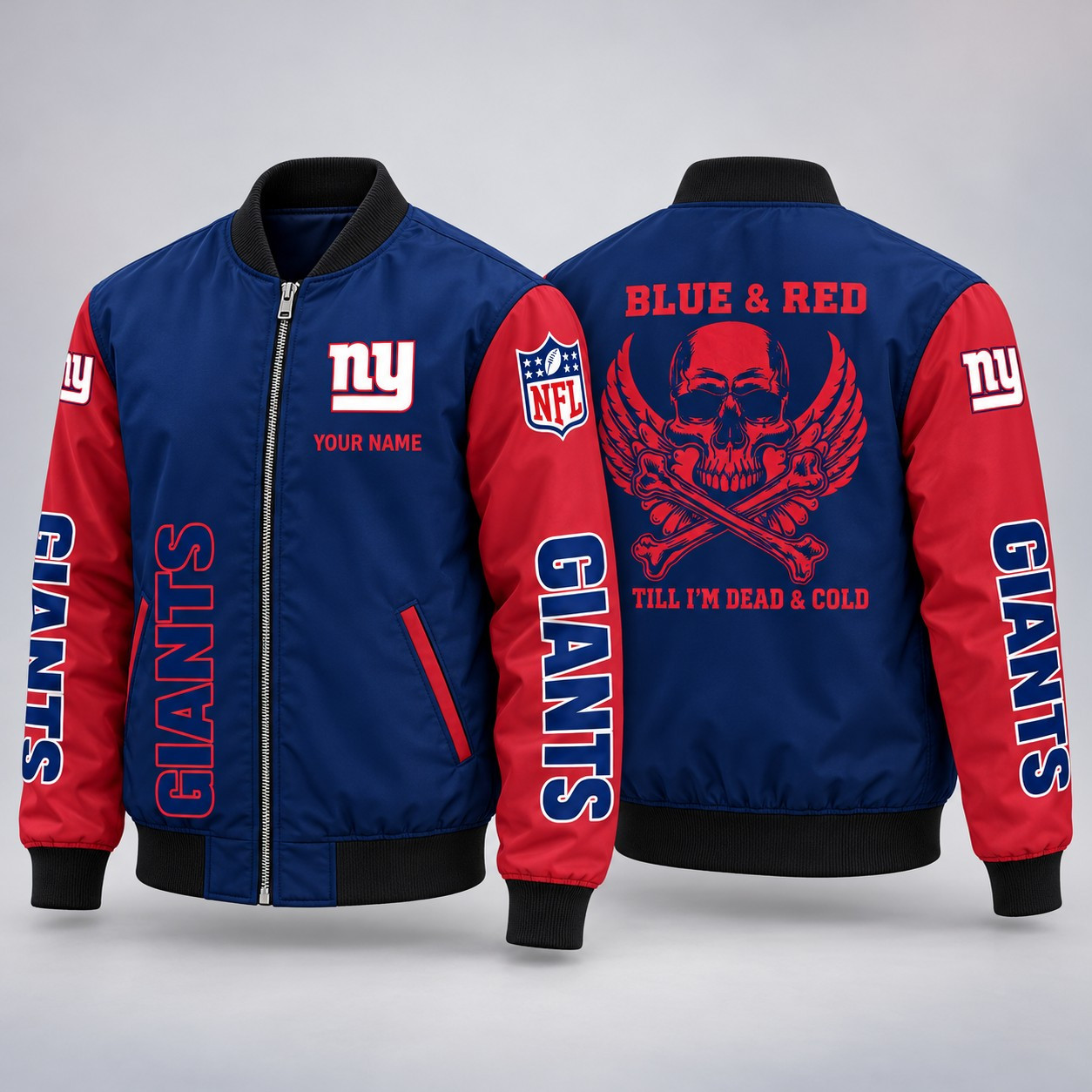 New York Giants Till I'm Dead Bomber Jacket & Joggers Personalized PAT51M