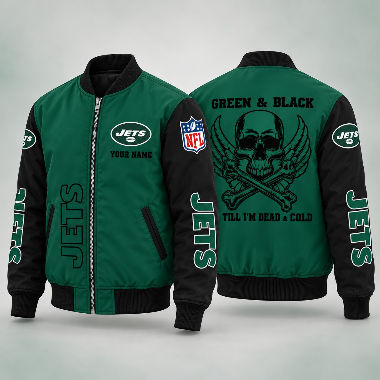 New York Jets Till I'm Dead Bomber Jacket & Joggers Personalized PB2SAY