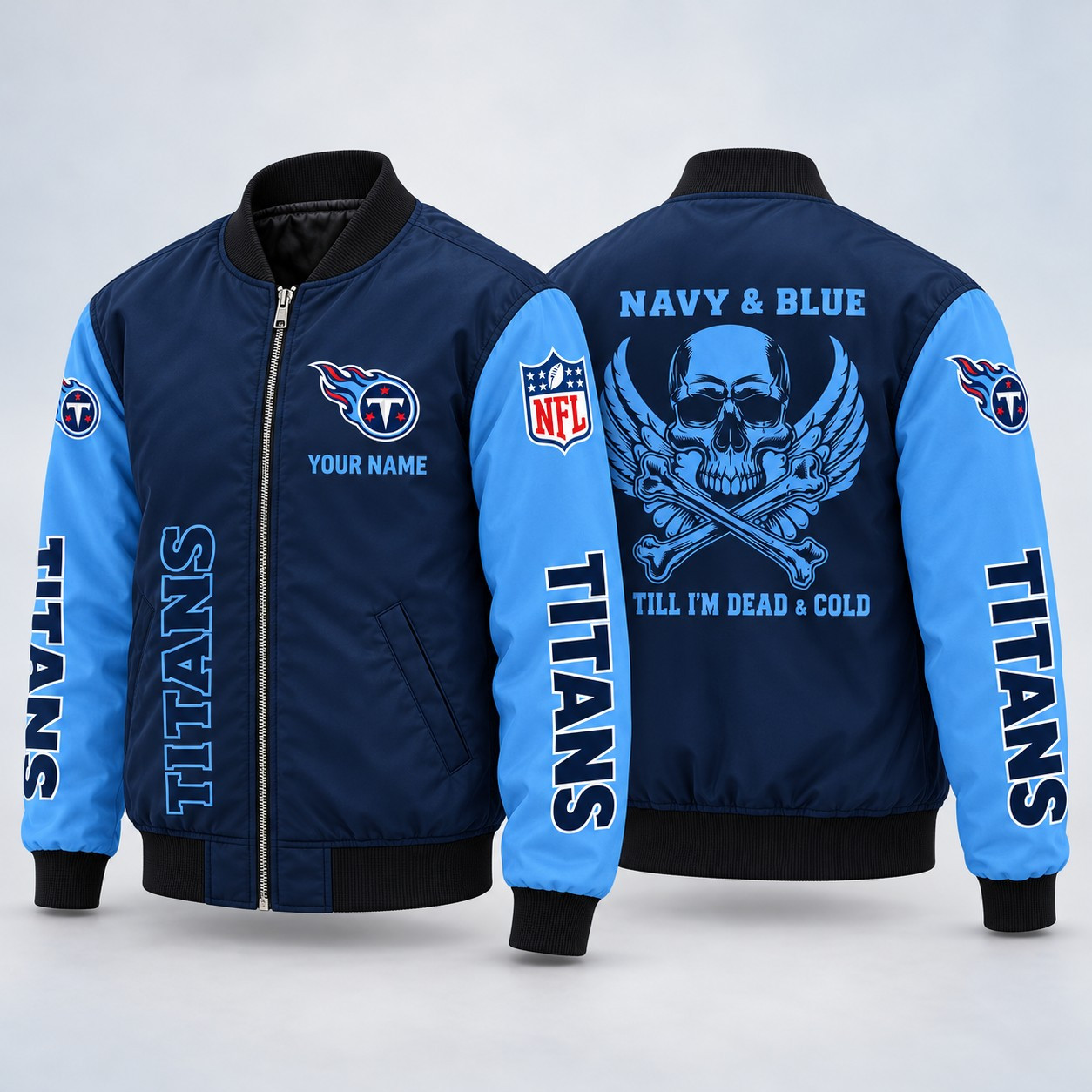 Tennessee Titans Till I'm Dead Bomber Jacket & Joggers Personalized PYUU2F