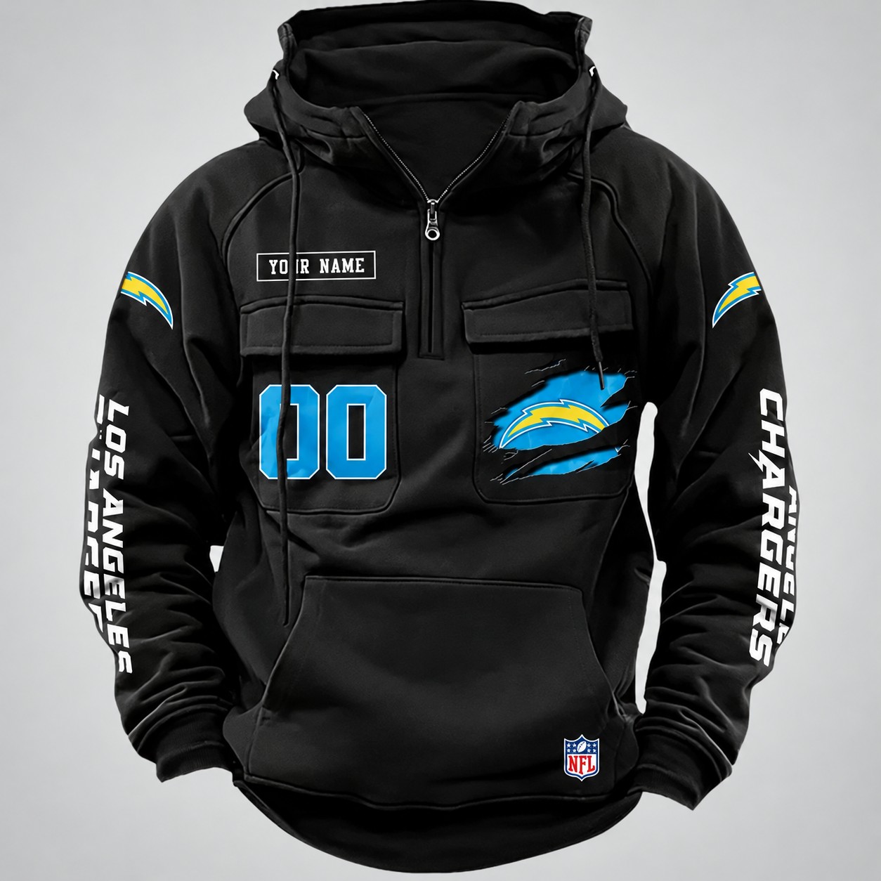 Los Angeles Chargers NFL Multi Pocket Zipper Retro Hoodie PBJQL50