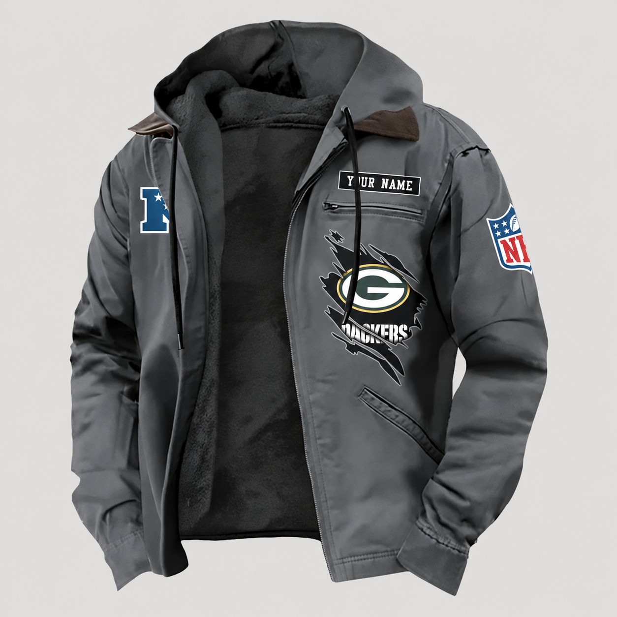 Green Bay Packers Men's Casual Padded Jacket Hooded Trending 2026 PBRCPD1