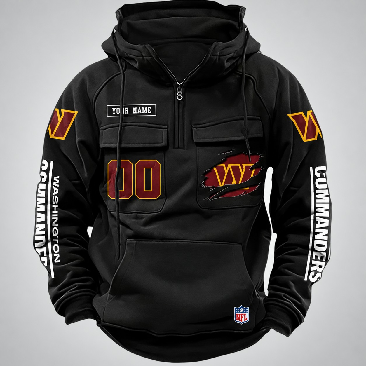 Washington Commanders NFL Multi Pocket Zipper Retro Hoodie PBGGEV3