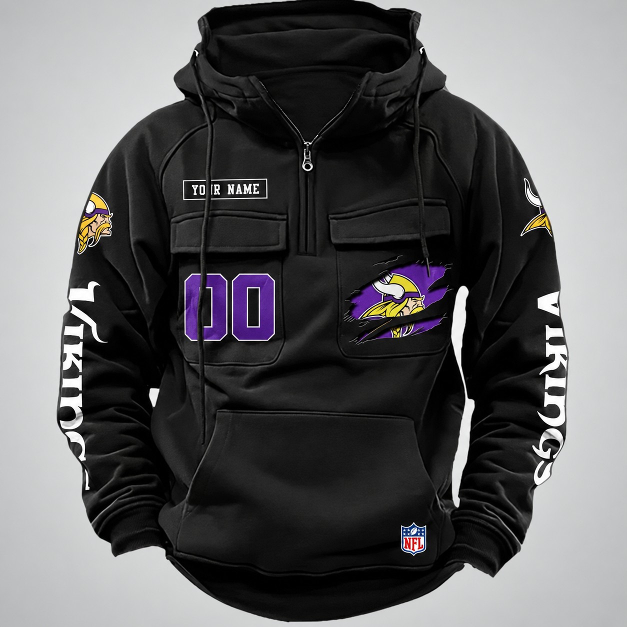 Minnesota Vikings NFL Multi Pocket Zipper Retro Hoodie PB9GIX4