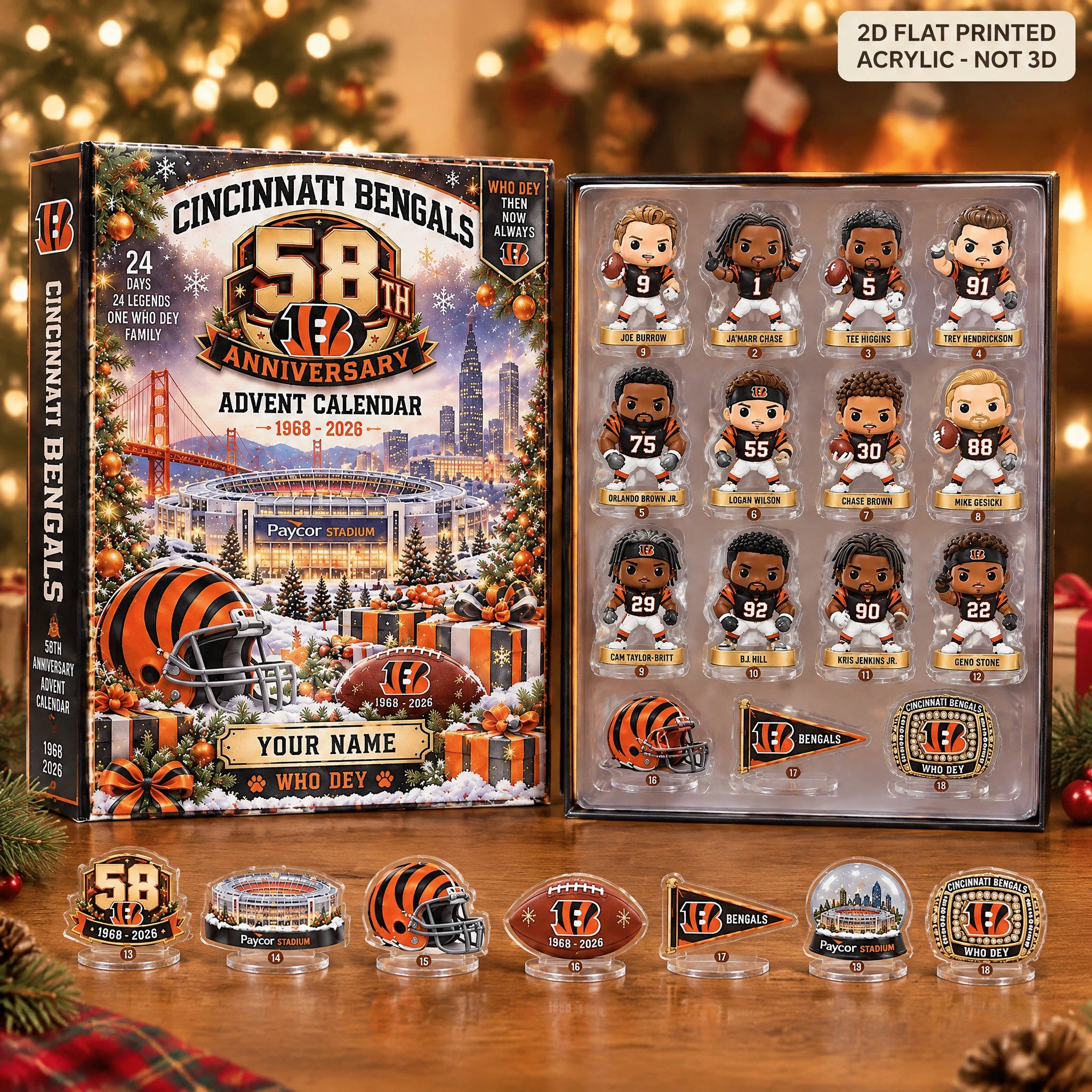 Personalized Cincinnati Bengals 58th Anniversary Christmas Advent Calendar PBY49M2