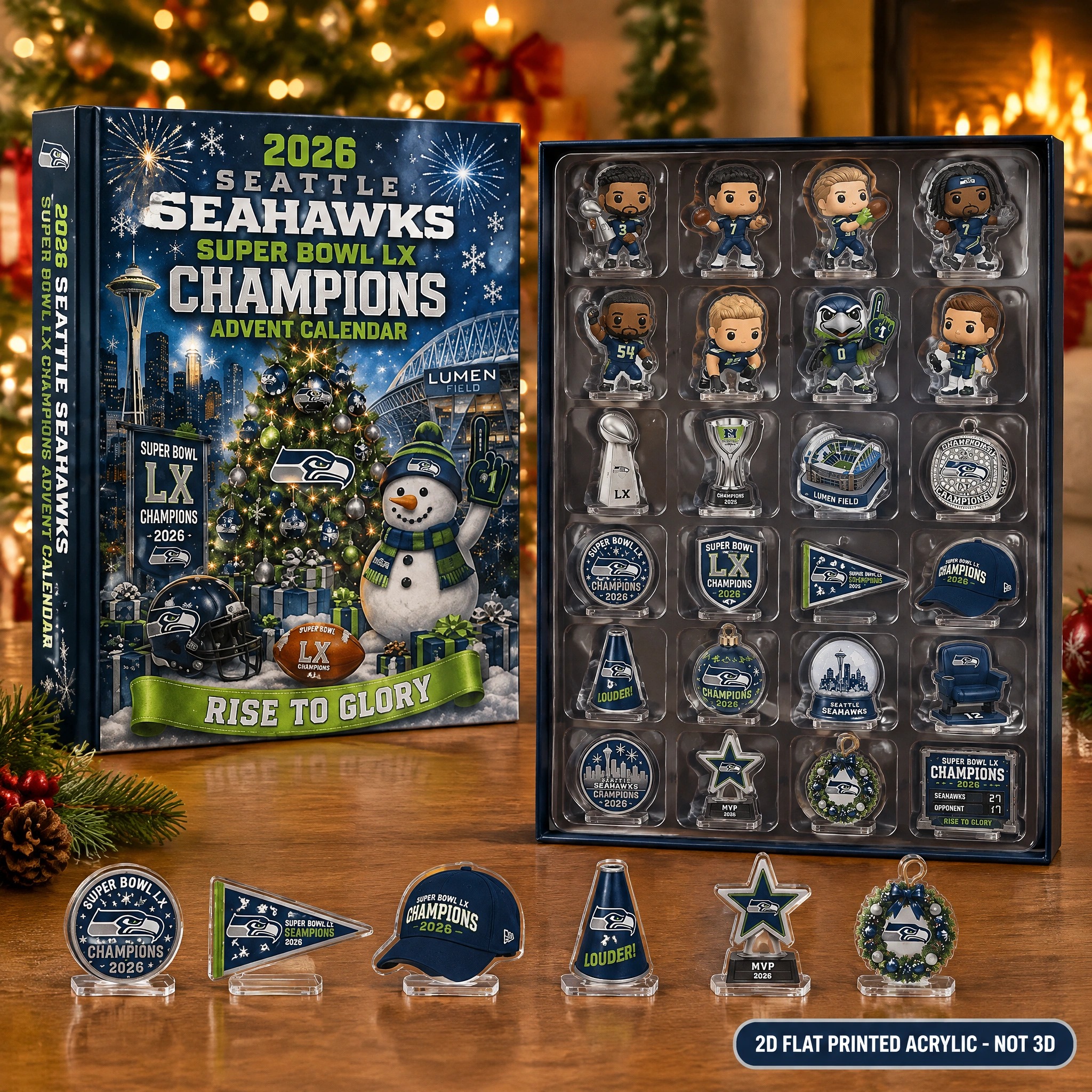 Seattle Seahawks Super Bowl LX Champions Christmas Advent Calendar PB4WX3G