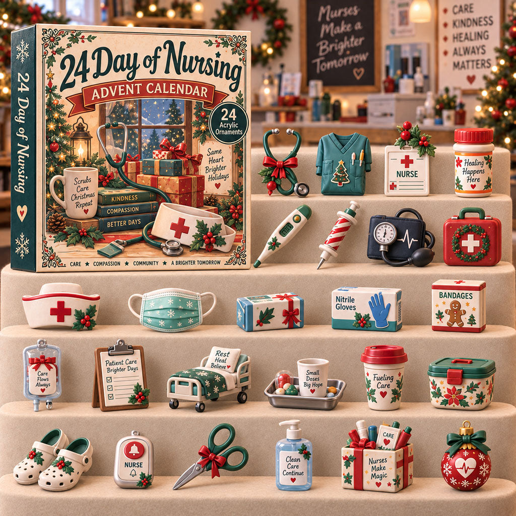 24 Day of Nursing advent calendar box with 24 acrylic Christmas charms