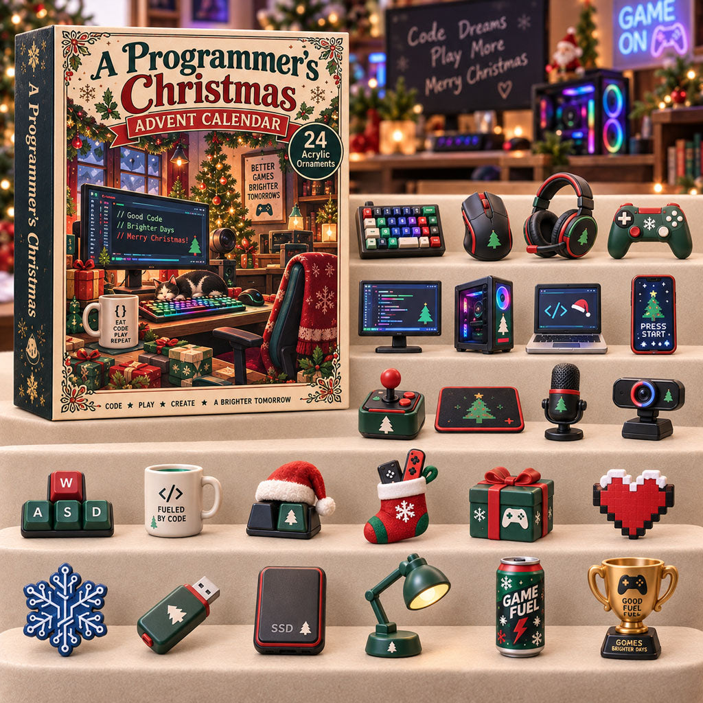 A Programmers advent calendar box with 24 acrylic Christmas charms
