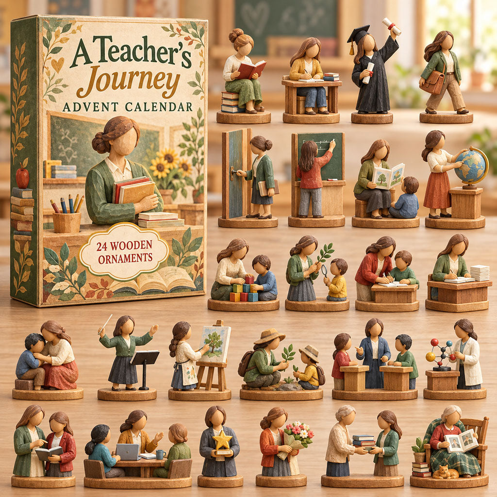A Teachers Journey advent calendar box with 24 wooden Christmas charms