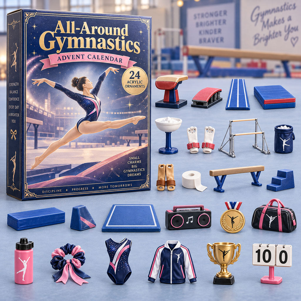 All-Around Gymnastics advent calendar box with 24 acrylic Christmas charms