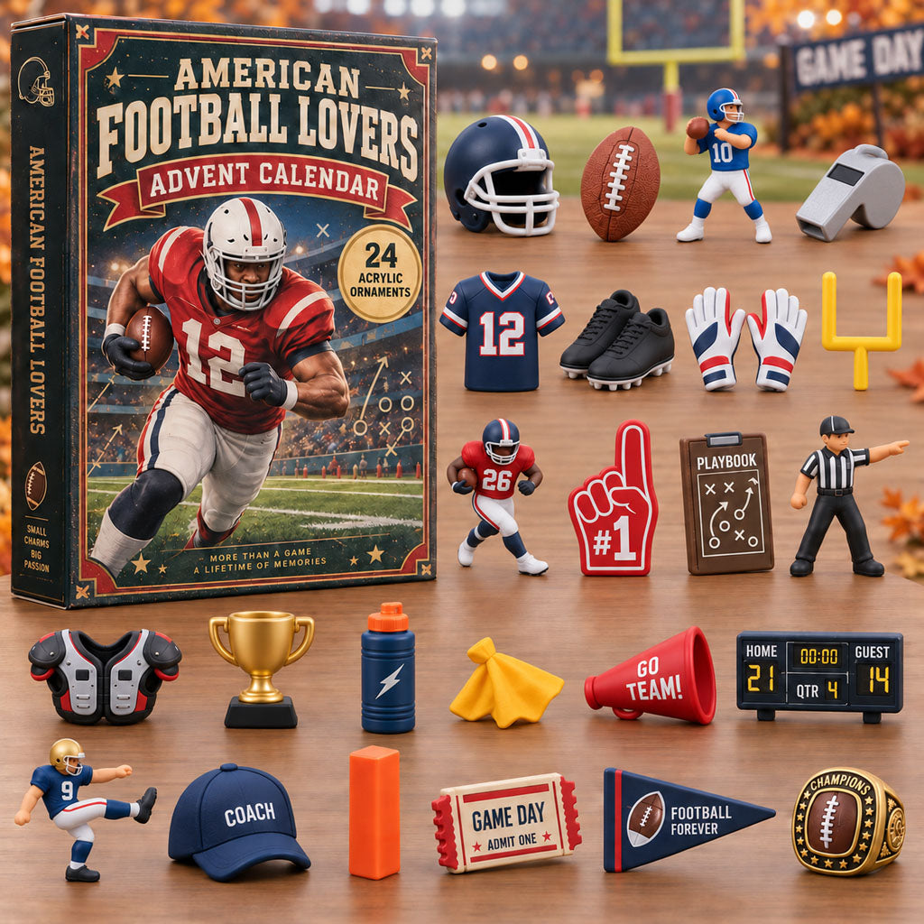 American Football advent calendar box with 24 acrylic Christmas charms