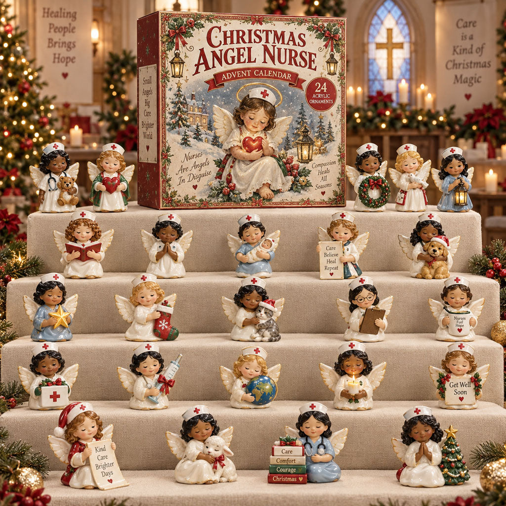 Angel Nurse advent calendar box with 24 acrylic Christmas charms