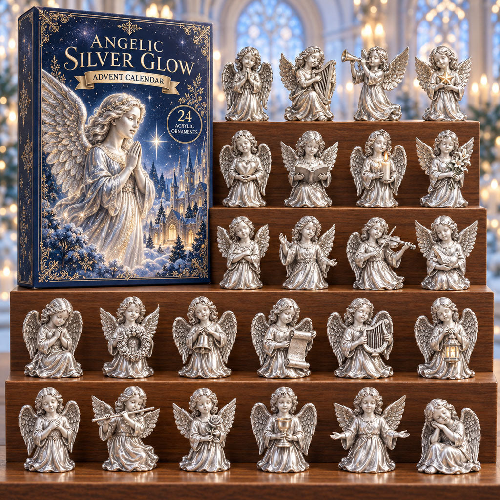Angels Silver Glow advent calendar box with 24 acrylic Christmas charms