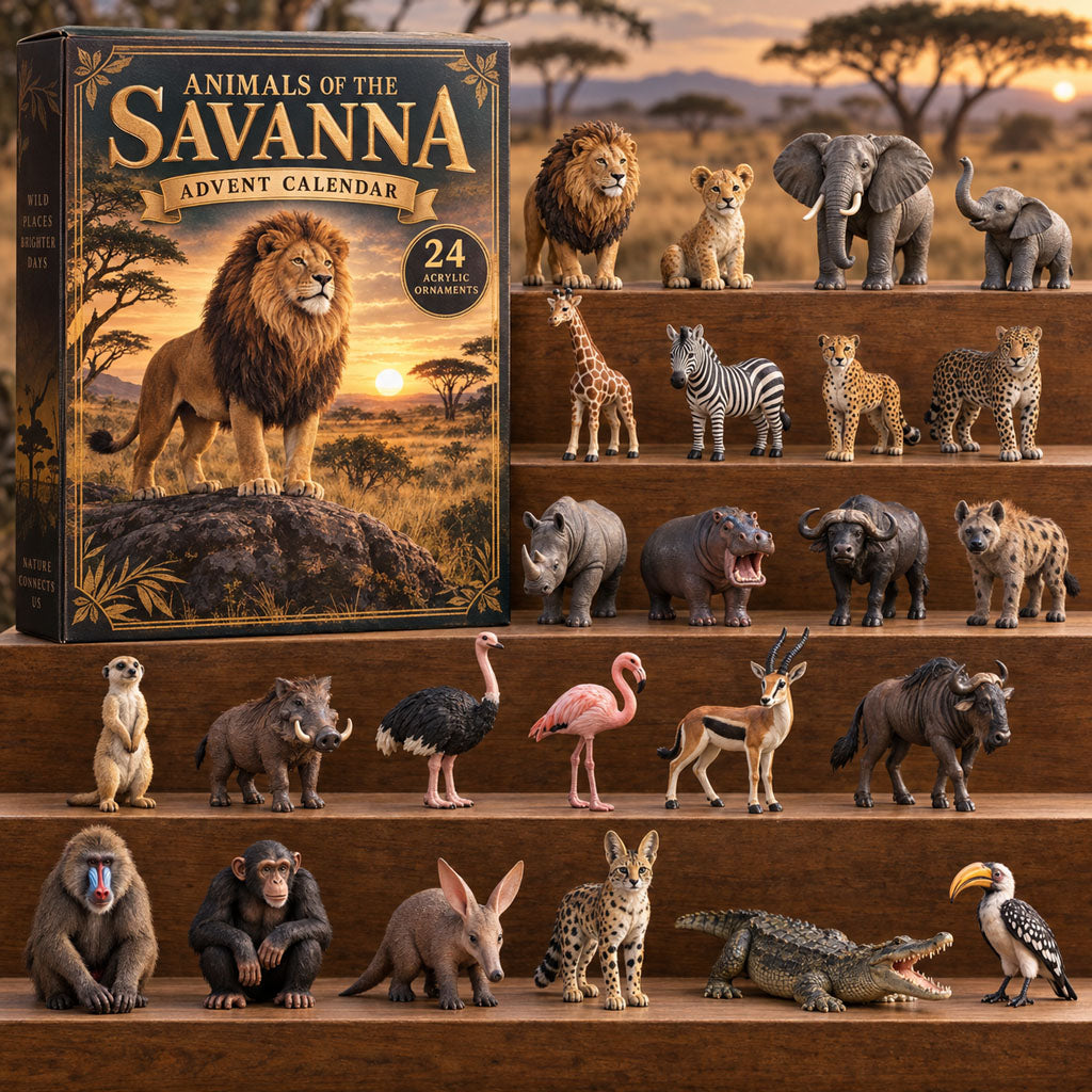 Animals of Savanna advent calendar box with 24 acrylic Christmas charms