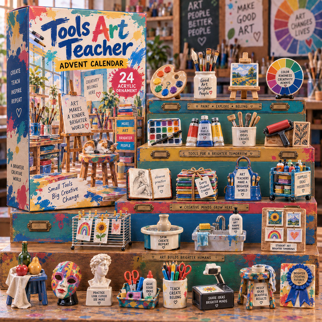 Art Teacher Tools advent calendar box with 24 acrylic Christmas charms