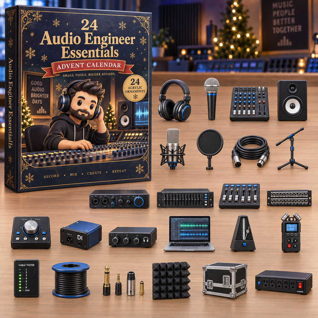 Audio Engineer Essentials advent calendar box with 24 acrylic Christmas charms