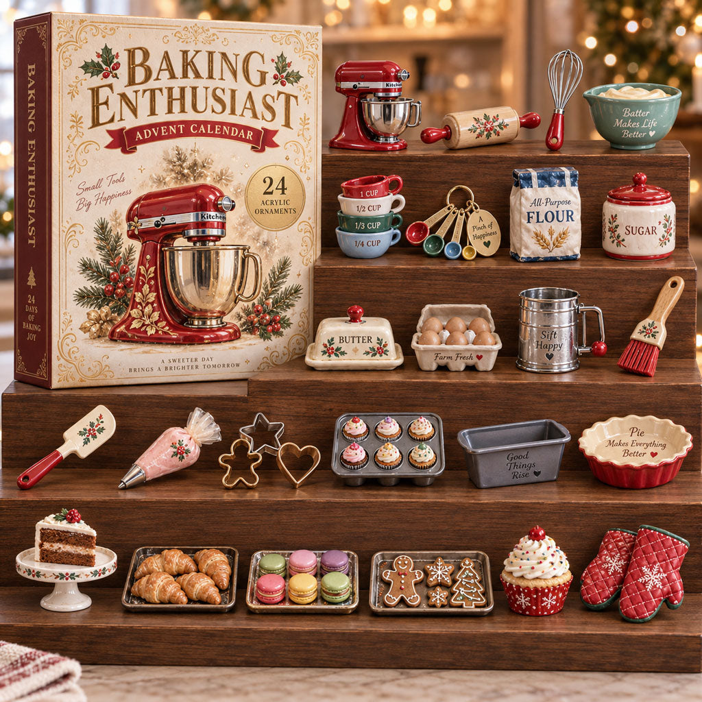 Baking Enthusiast advent calendar box with 24 acrylic Christmas charms