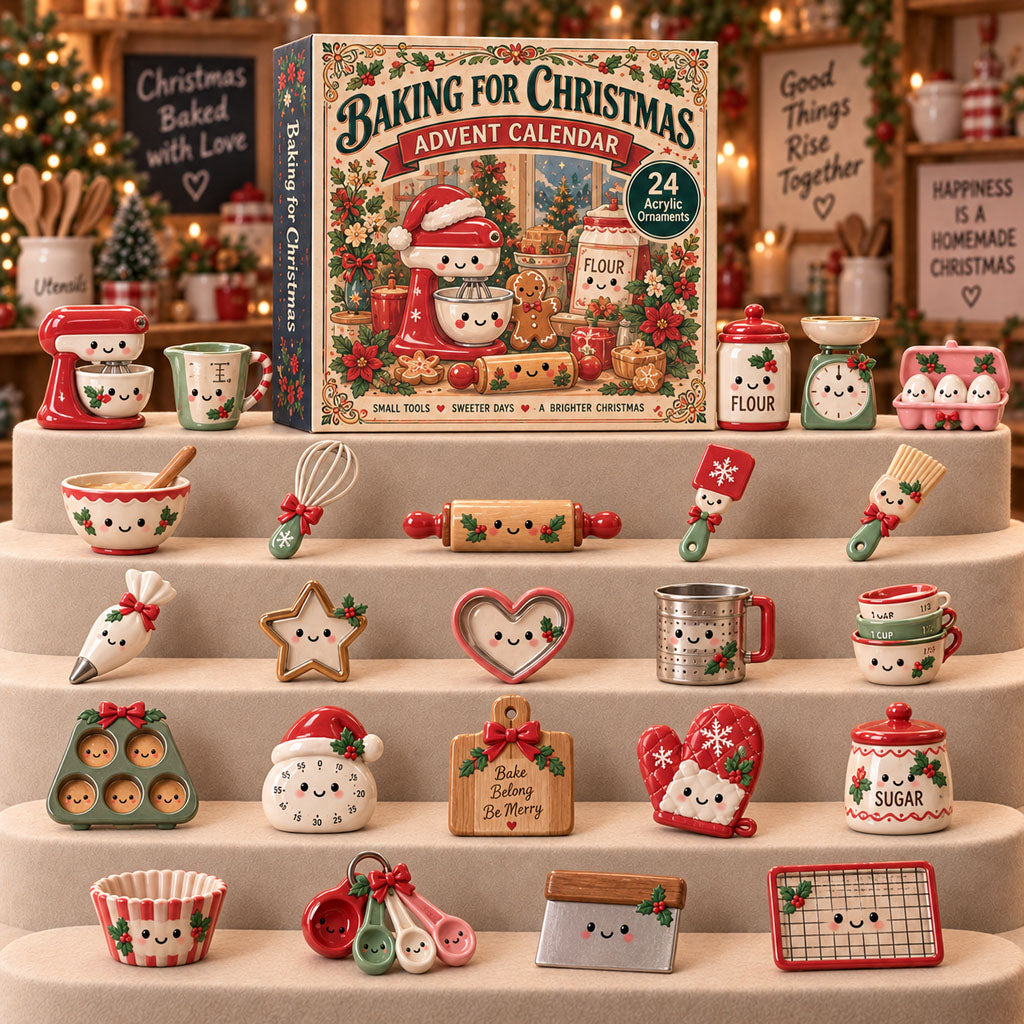 Baking for advent calendar box with 24 acrylic Christmas charms