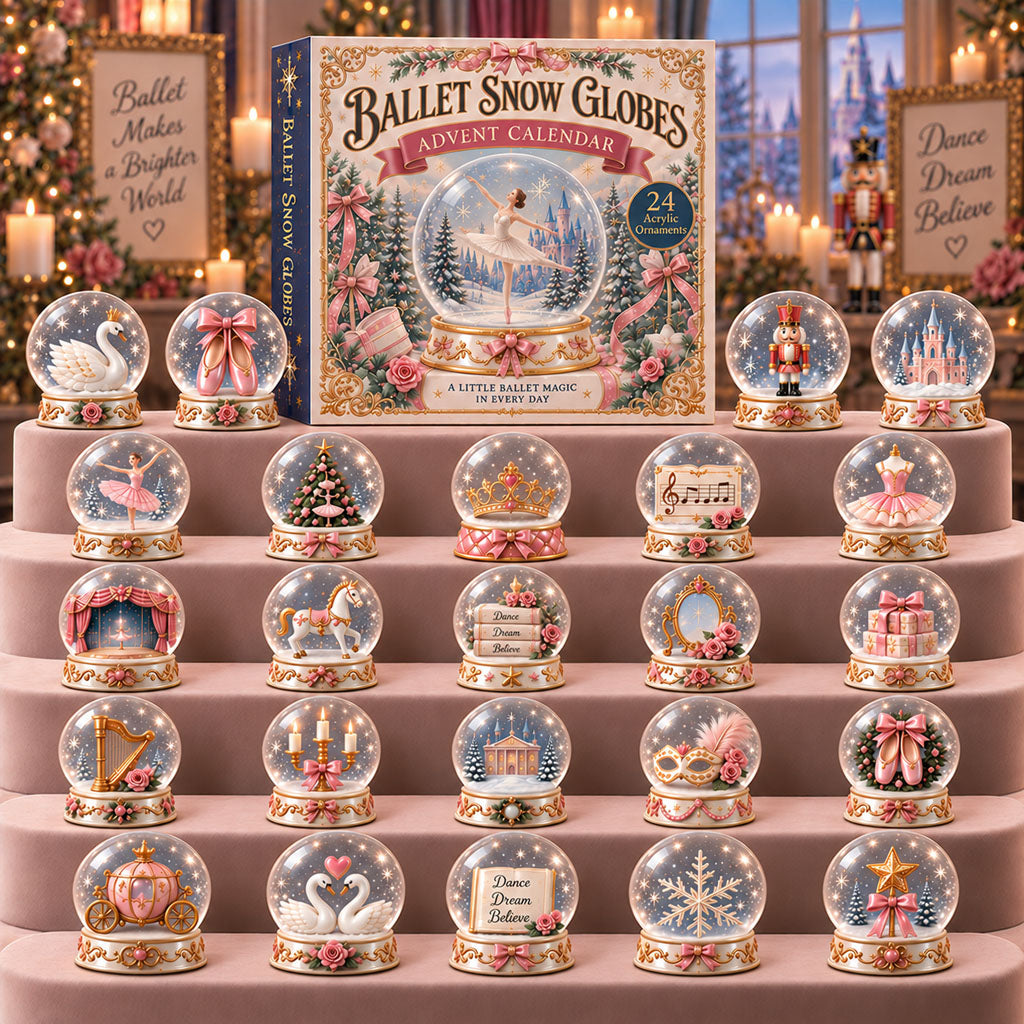 Ballet Snow Globes advent calendar box with 24 acrylic Christmas charms