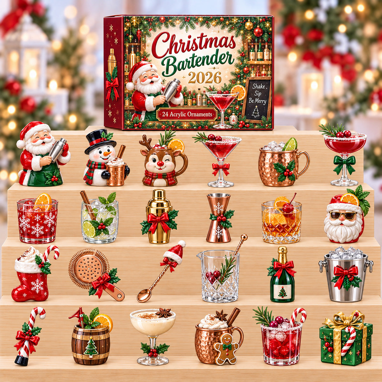 Bartender advent calendar box with 24 acrylic Christmas charms
