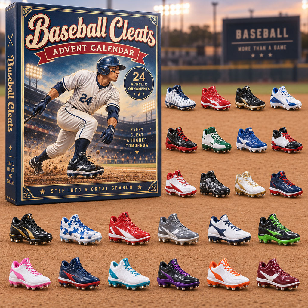 Baseball Cleats advent calendar box with 24 acrylic Christmas charms