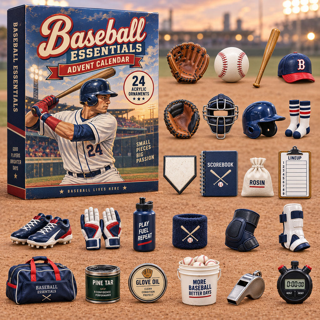 Baseball Essentials advent calendar box with 24 acrylic Christmas charms