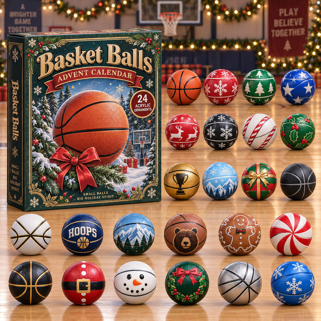 Basket Balls advent calendar box with 24 acrylic Christmas charms