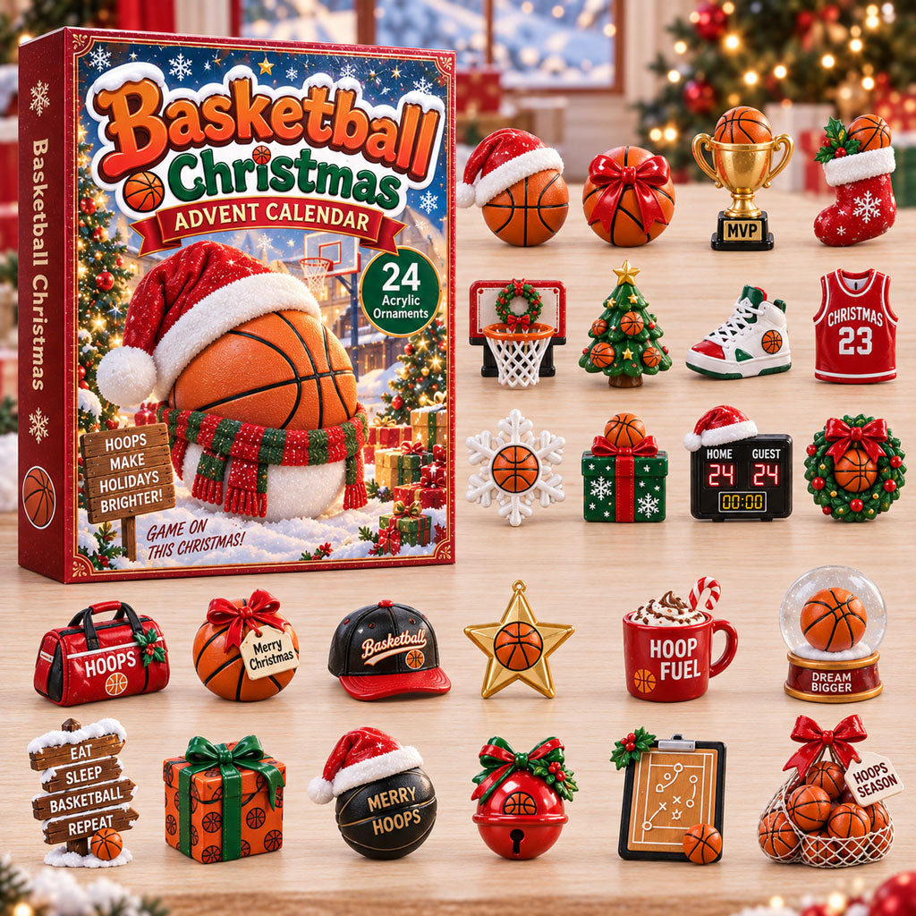 Basketball Christmas advent calendar box with 24 acrylic Christmas charms