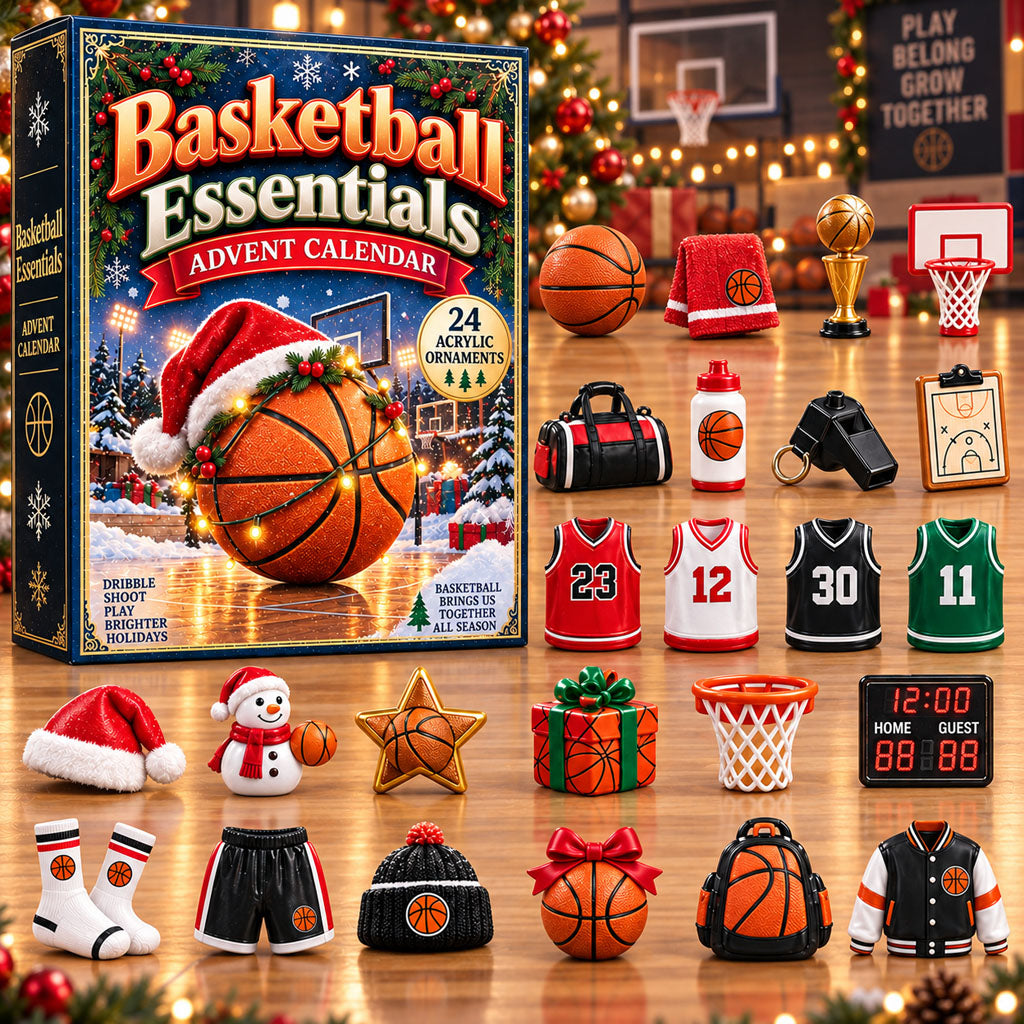Basketball Essentials advent calendar box with 24 acrylic Christmas charms
