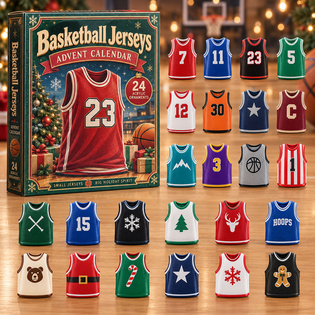 Basketball Jerseys advent calendar box with 24 acrylic Christmas charms