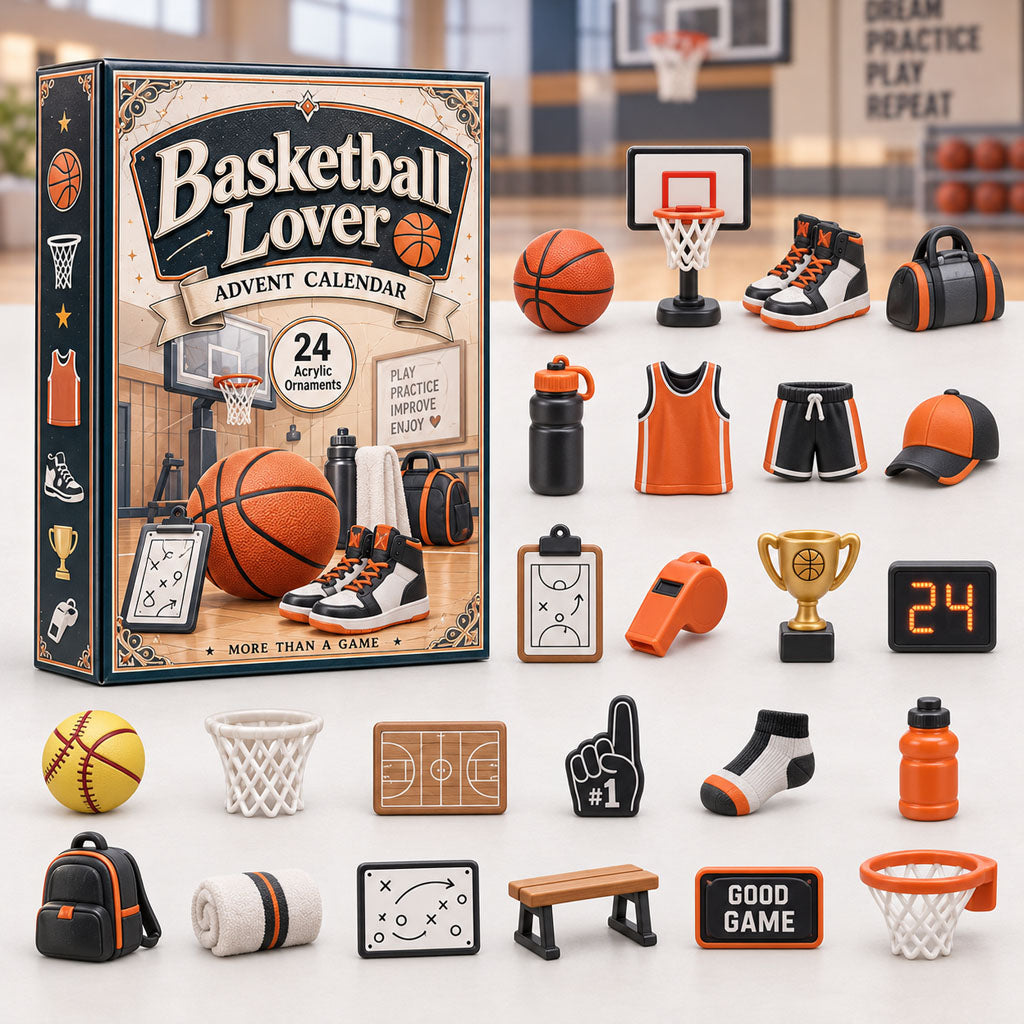 Basketball Lover advent calendar box with 24 acrylic Christmas charms