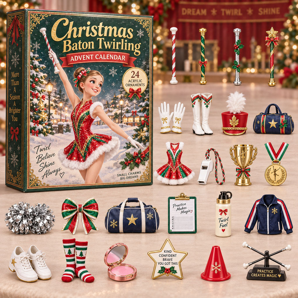 Baton Twirling advent calendar box with 24 acrylic Christmas charms