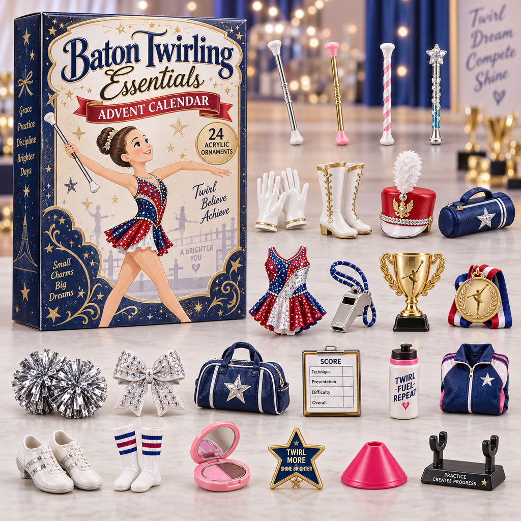 Baton Twirling Essentials advent calendar box with 24 acrylic Christmas charms
