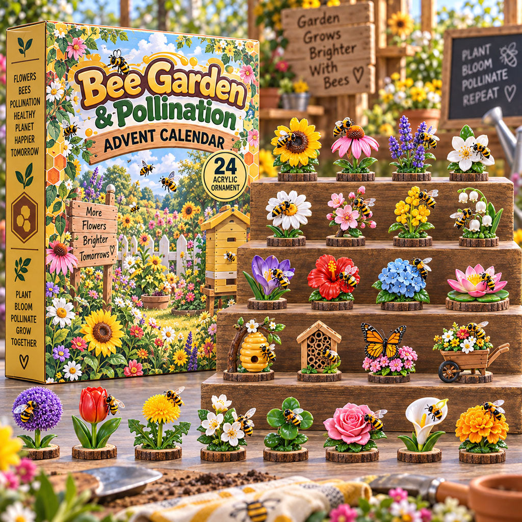 Bee Garden & Pollination advent calendar box with 24 acrylic Christmas charms
