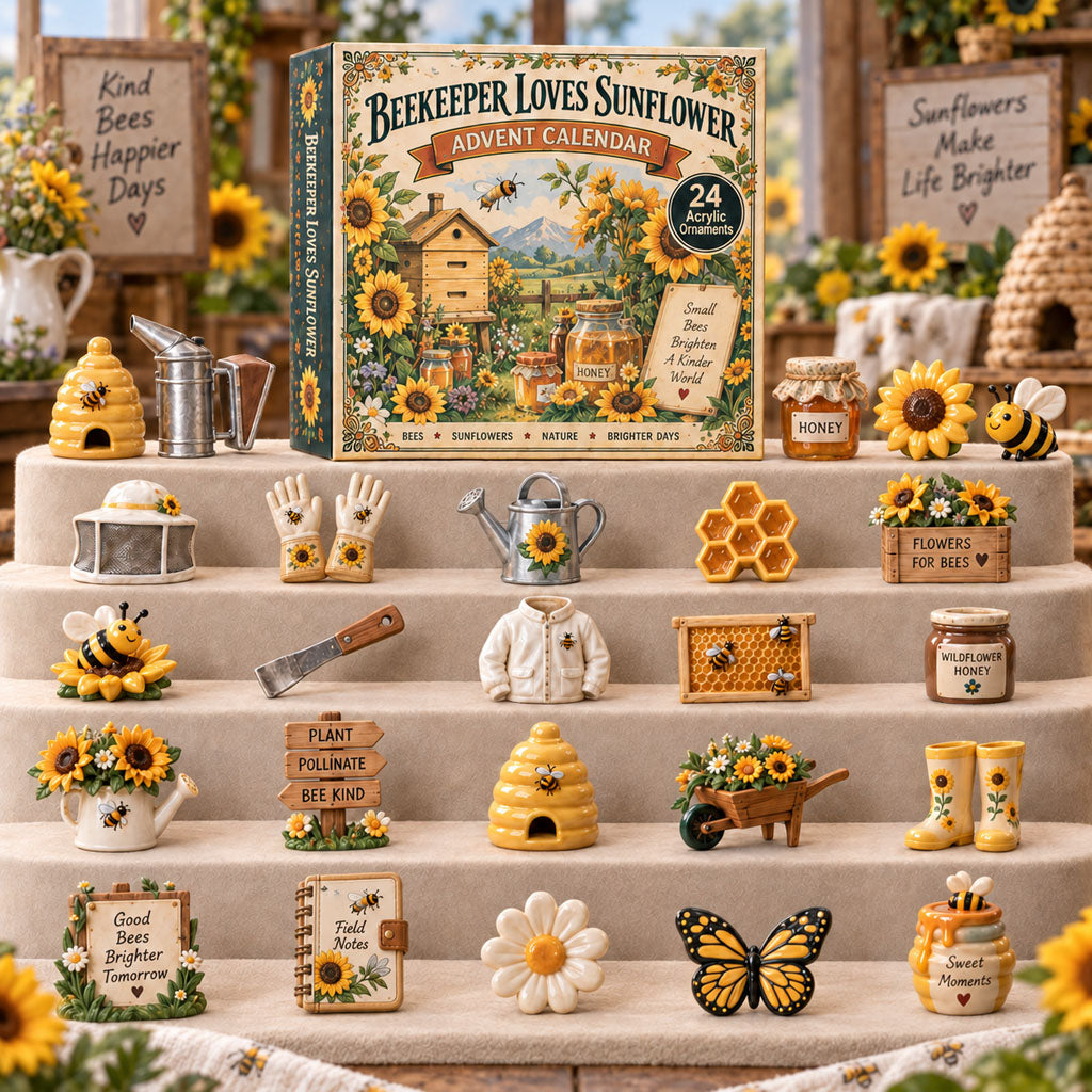 Beekeeper Loves Sunflower advent calendar box with 24 acrylic Christmas charms