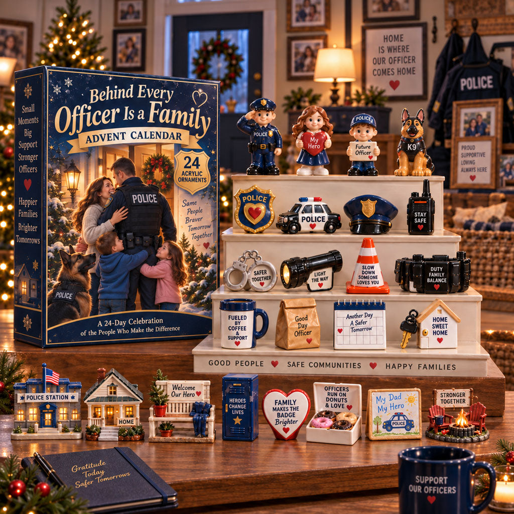 Behind Every Officer Is A Family advent calendar box with 24 acrylic Christmas charms