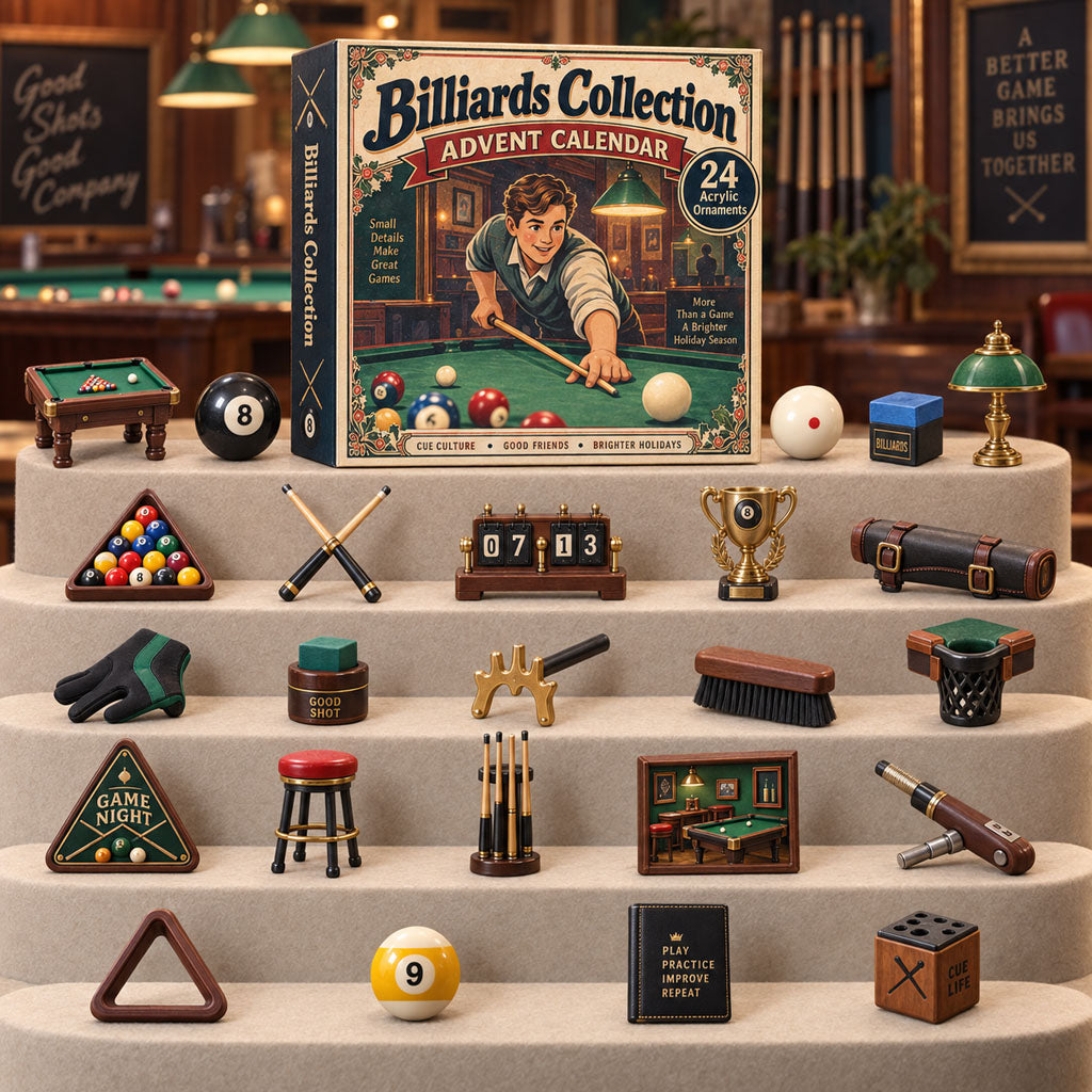 Billiards Pool Master advent calendar box with 24 acrylic Christmas charms