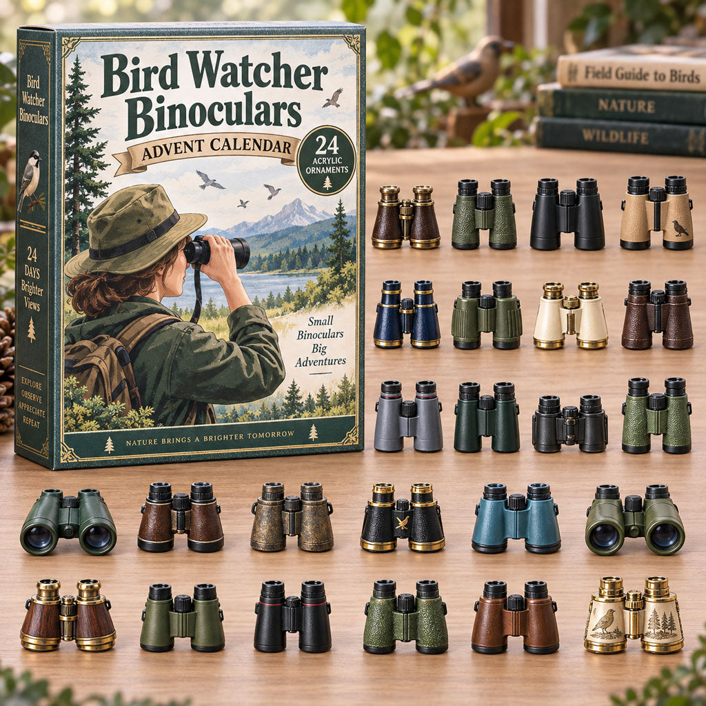 Bird Watcher Binoculars advent calendar box with 24 acrylic Christmas charms