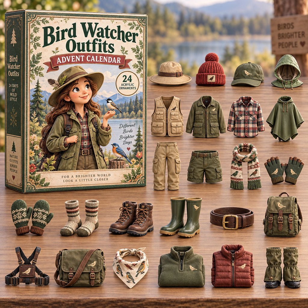 Bird Watcher Outfits advent calendar box with 24 acrylic Christmas charms