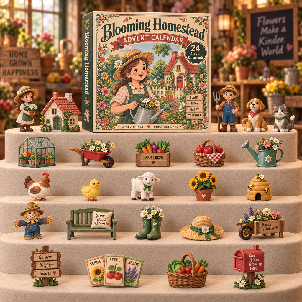 Blooming Homestead advent calendar box with 24 acrylic Christmas charms