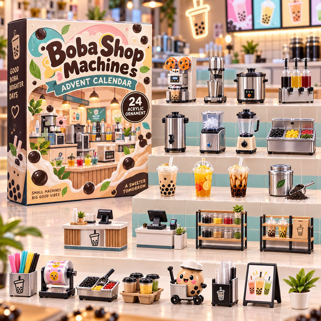 Boba Shop Machines advent calendar box with 24 acrylic Christmas charms